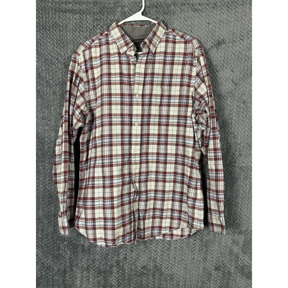 Banana Republic Flannel Shirt Men's L Plaid Blue White Red Luxe Cotton